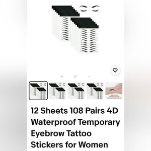 New 12 Sheets Of 108 4D Waterproof Temporary Eyebrow Tattoos Dark Brown